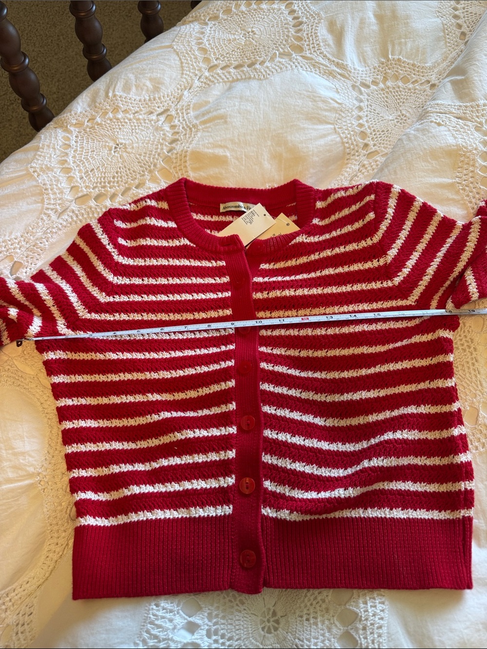 Abetcrombie n Fitch Red & White Striped Button Cardigan